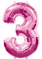 Number Three Balloon in Pink
